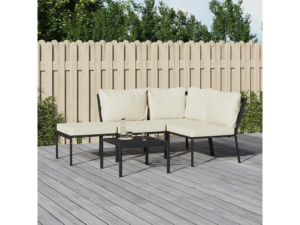 Salon de jardin 5 pcs avec coussins sable acier BE47635