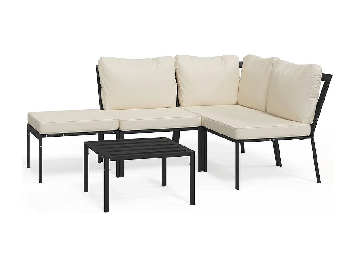 Salon de jardin 5 pcs avec coussins sable acier BE47635
