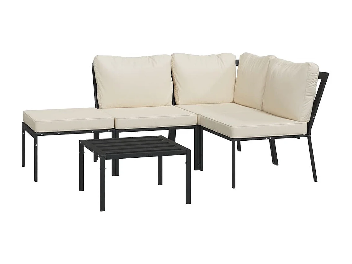 Salon de jardin 5 pcs avec coussins sable acier BE47635