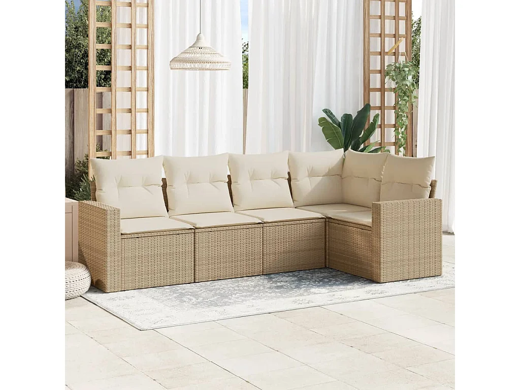 5-tlg. Garten-Sofagarnitur,Gartenmöbel-Set mit Kissen Beige Poly Rattan -gkd287365