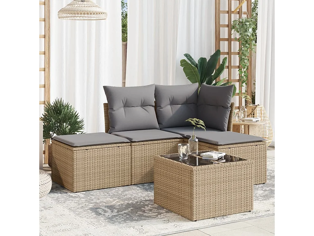 Salon de jardin avec coussins 5 pcs beige résine tressée BE63140