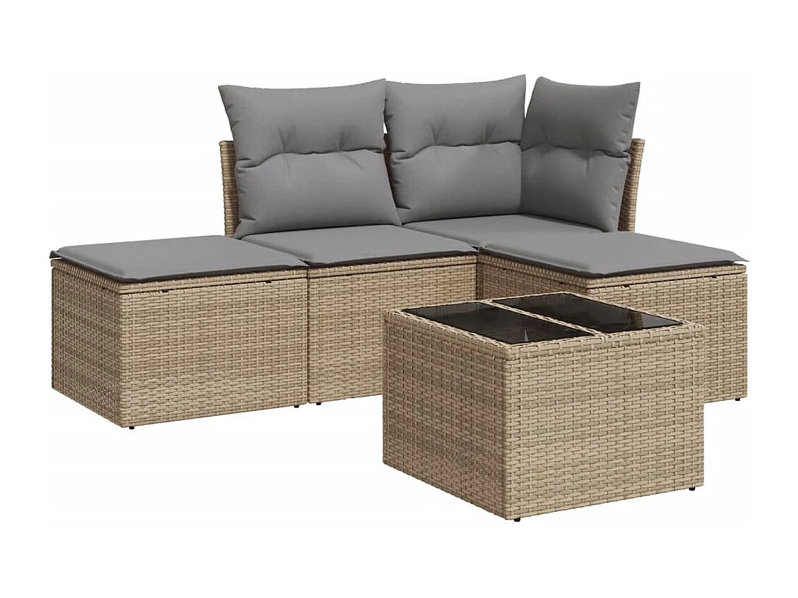 5-tlg. Garten-Sofagarnitur,Gartenmöbel-Set mit Kissen Beige Poly Rattan -gkd547373