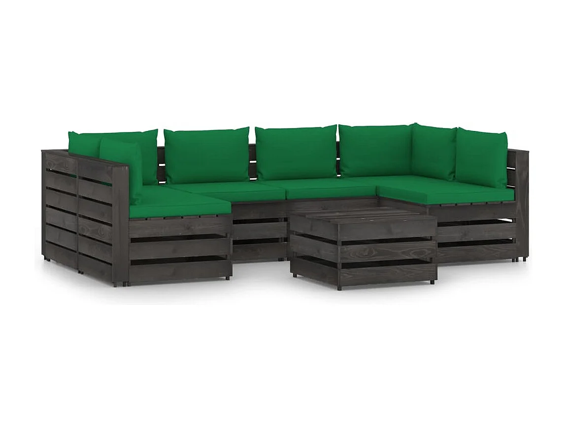 Salon de jardin 7 pcs avec coussins Bois imprégné de gris BE23728