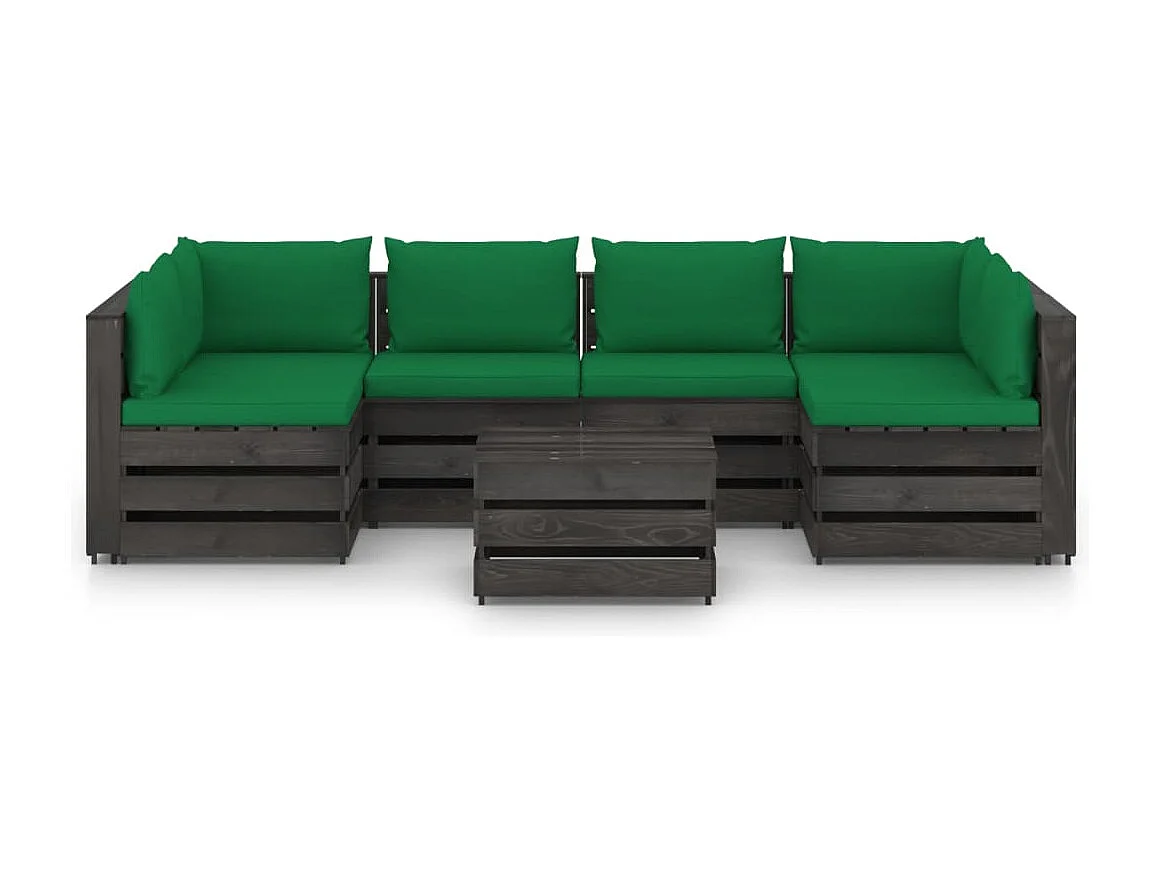 Salon de jardin 7 pcs avec coussins Bois imprégné de gris BE23728