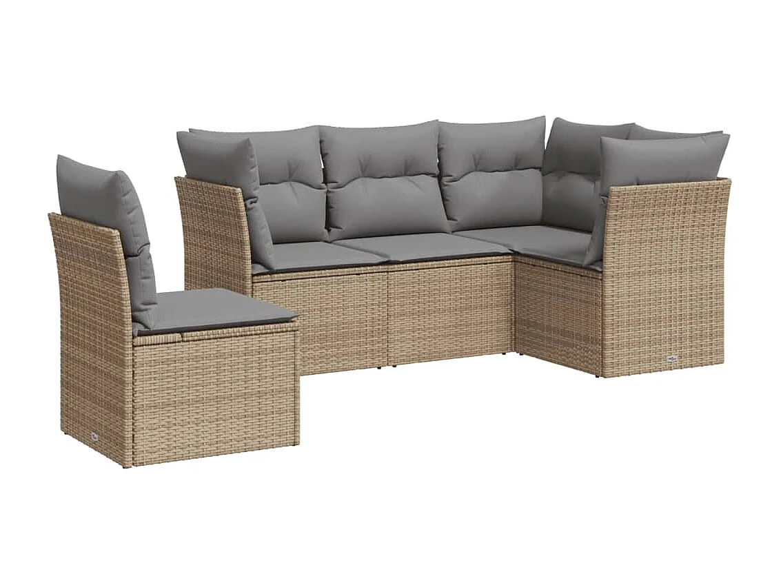 5 pcs conjunto de sofás p/ jardim com almofadões vime PE bege PT836643