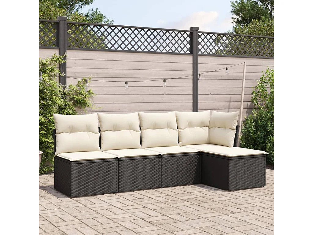 Salon de jardin 5 pcs avec coussins noir résine tressée BE27586