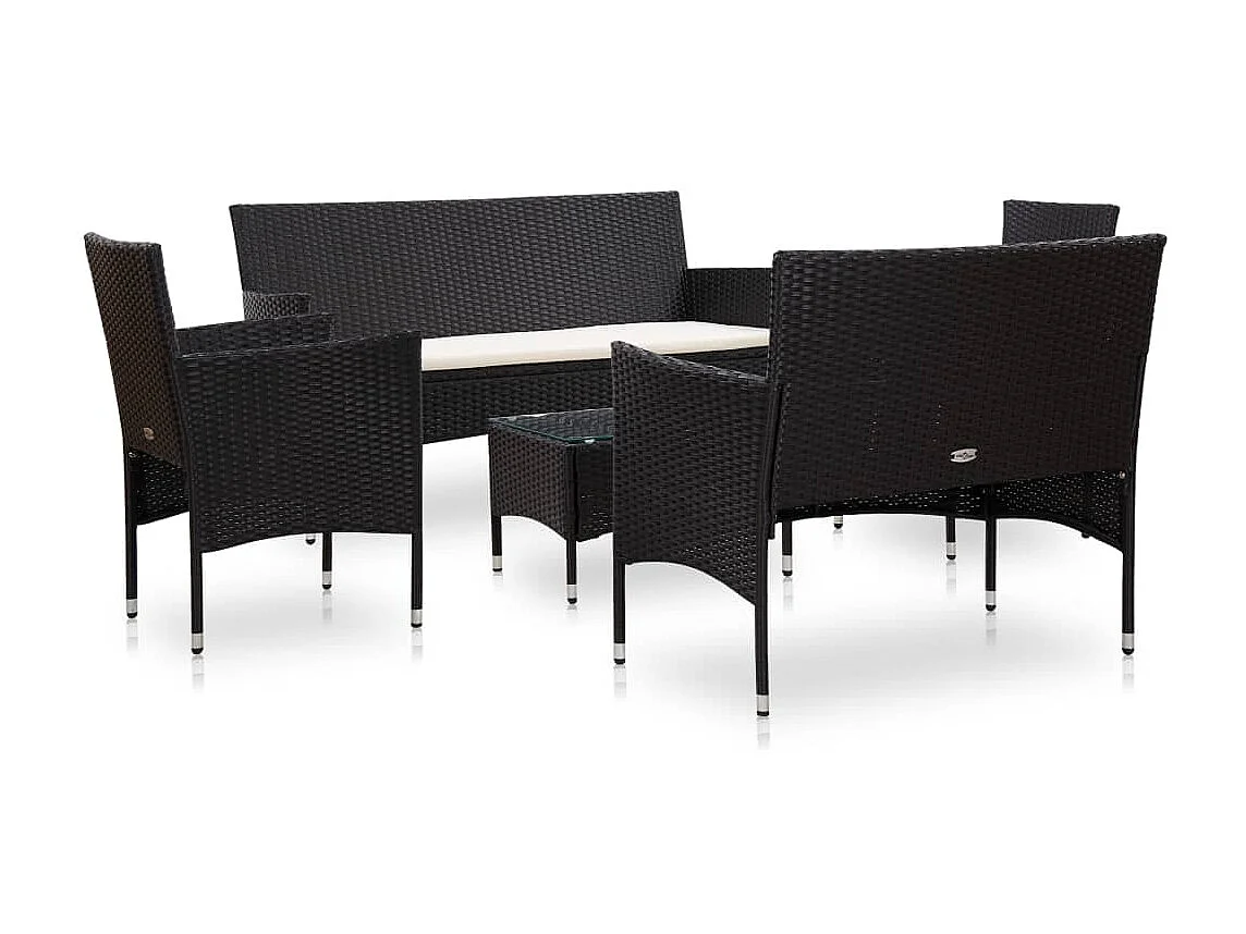 Salon de jardin 5 pcs avec coussins Résine tressée Noir BE10782