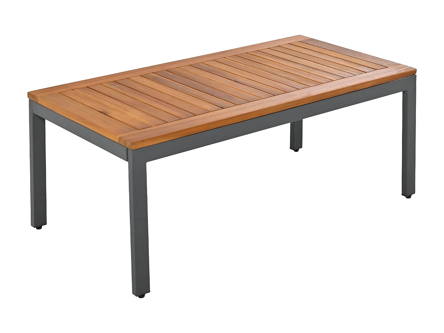 Ensemble salon de jardin en acier et bois 4 places: 1 canapé 2 places + 2 fauteuils + 1 table basse - 6 coussins d'assise et de dossier - coloris: gris + marron