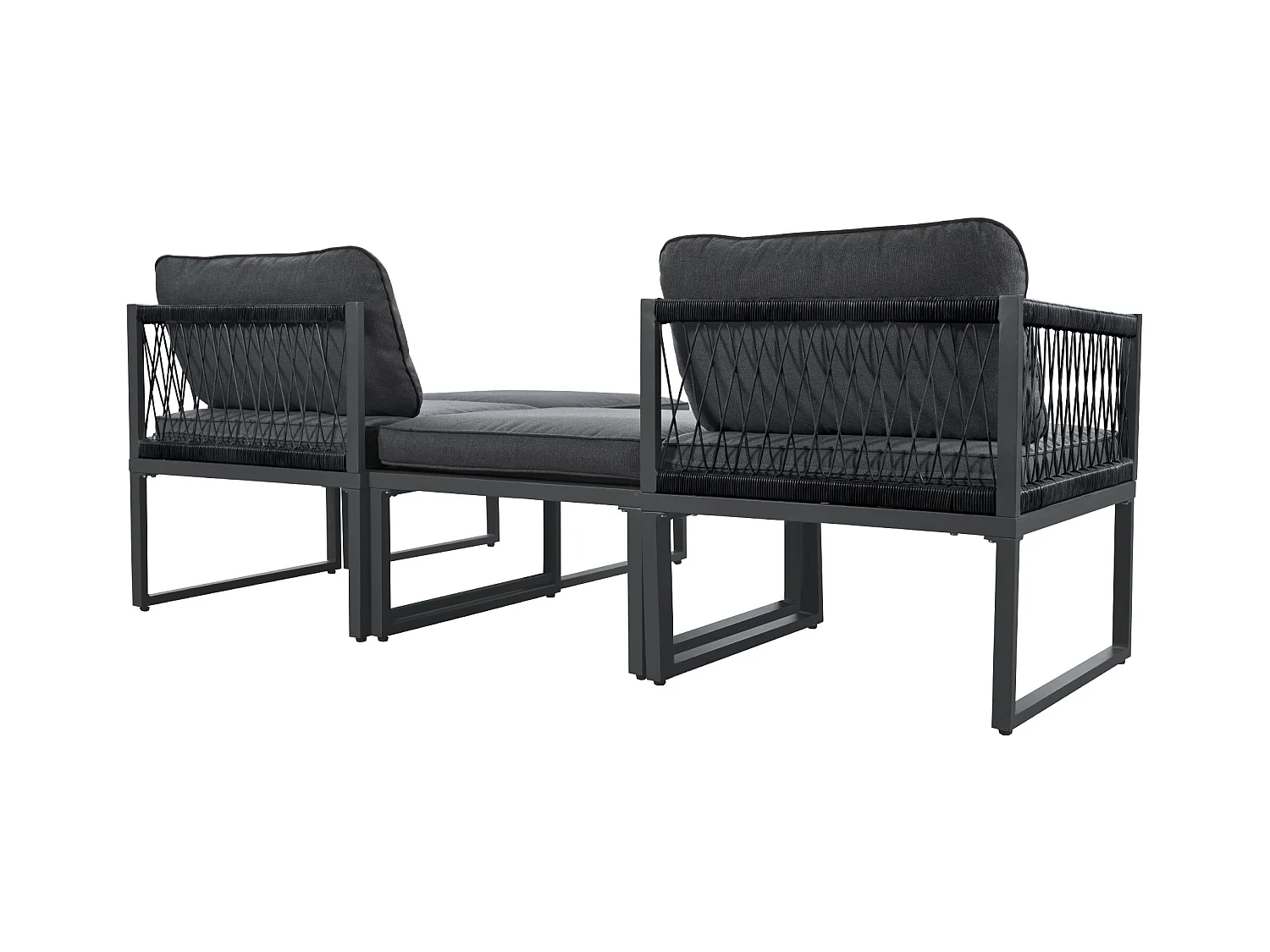 Modulares Gartenmöbel-Set aus Aluminium: 2 Sofas + 2 Fußstützen + 5 Kissen inklusive - grau