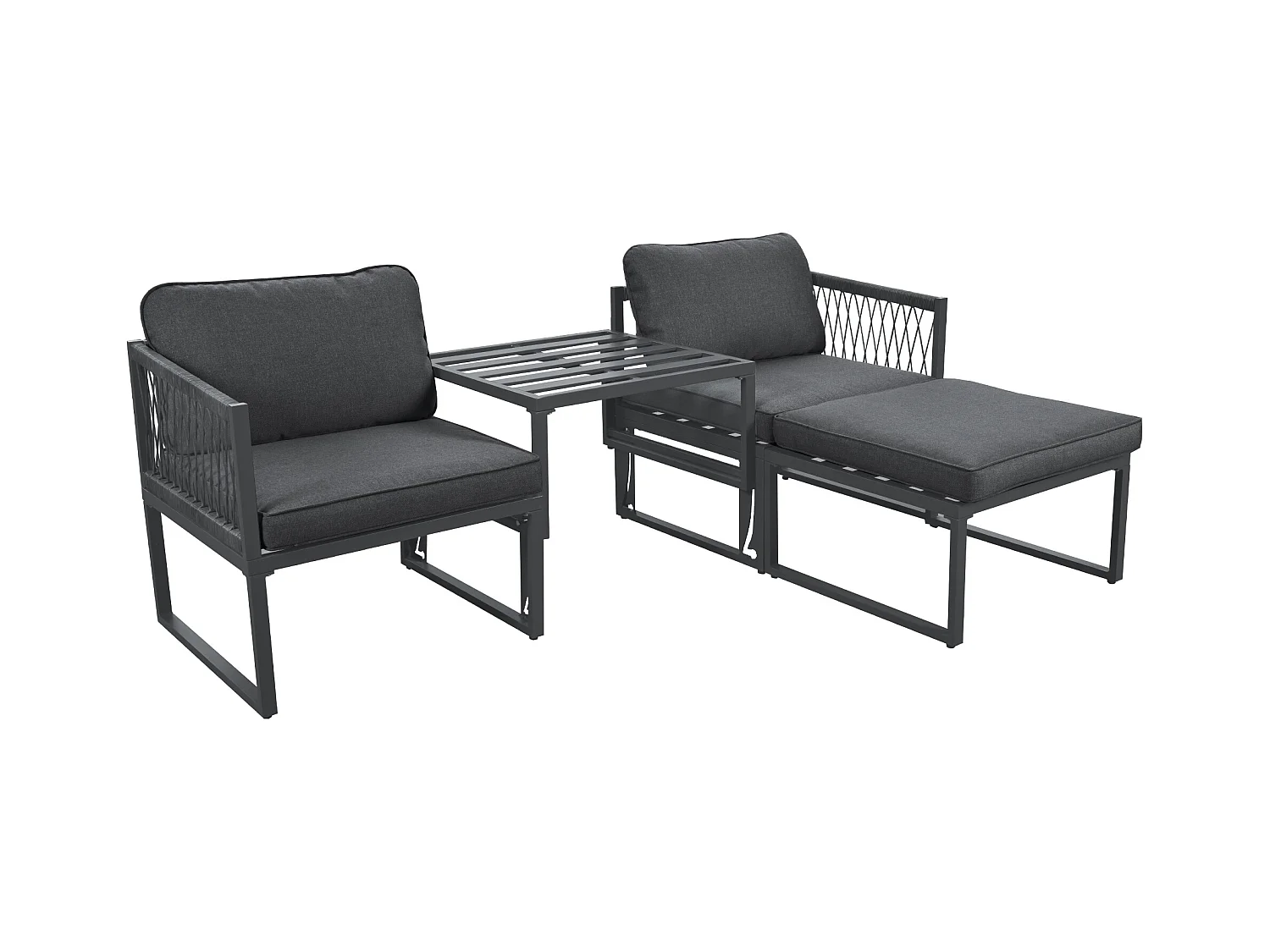 Modulares Gartenmöbel-Set aus Aluminium: 2 Sofas + 2 Fußstützen + 5 Kissen inklusive - grau