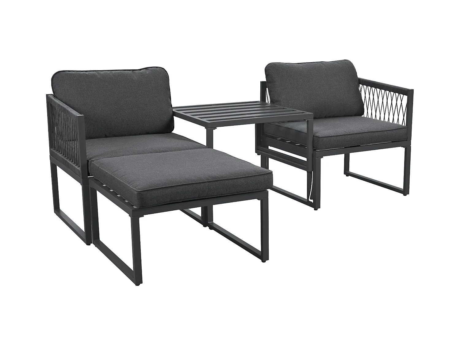 Modulares Gartenmöbel-Set aus Aluminium: 2 Sofas + 2 Fußstützen + 5 Kissen inklusive - grau