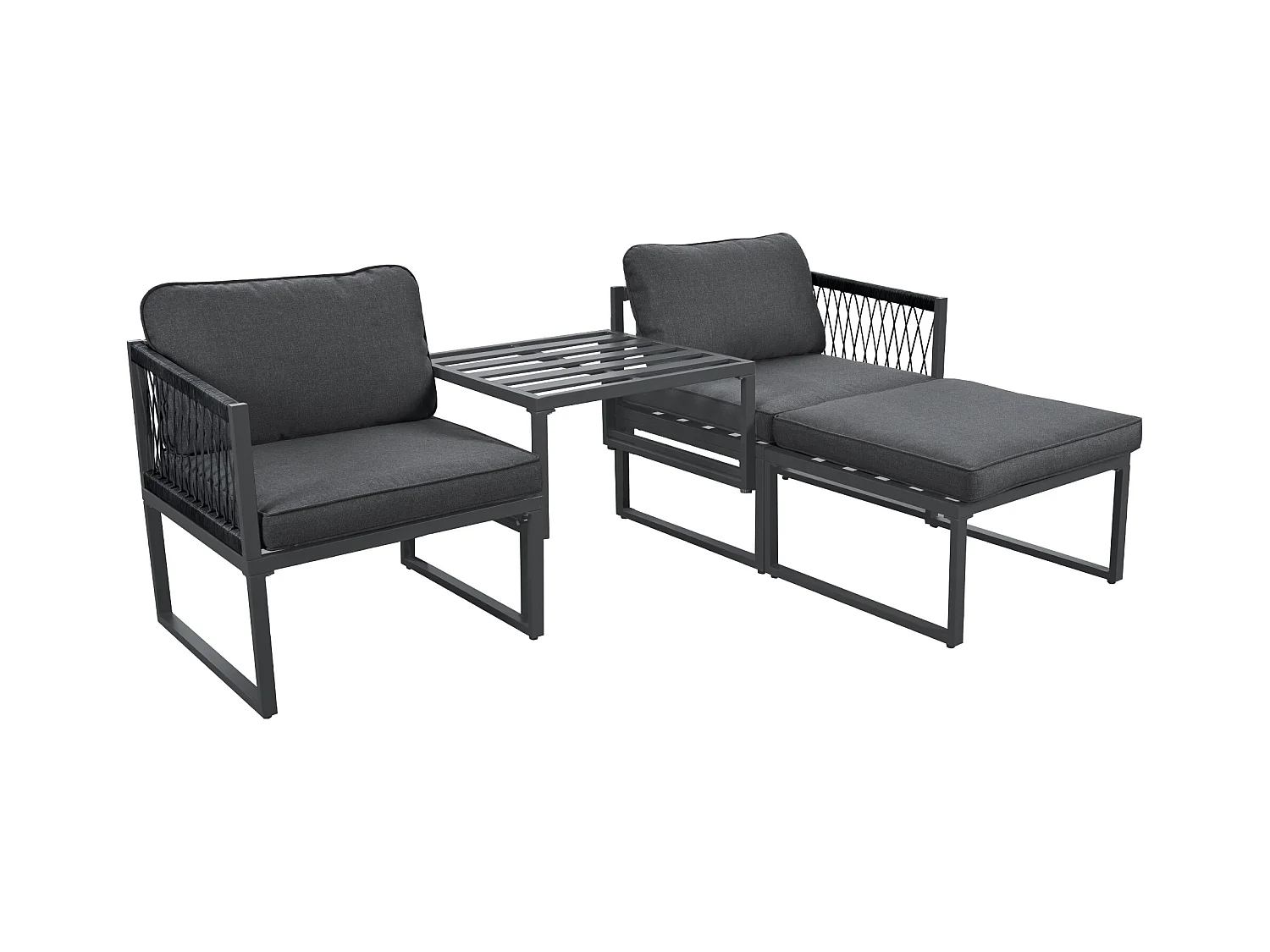 Modulares Gartenmöbel-Set aus Aluminium: 2 Sofas + 2 Fußstützen + 5 Kissen inklusive - grau