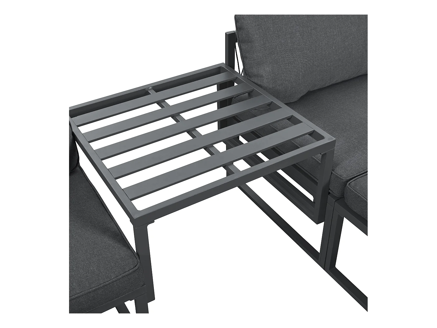 Modulares Gartenmöbel-Set aus Aluminium: 2 Sofas + 2 Fußstützen + 5 Kissen inklusive - grau