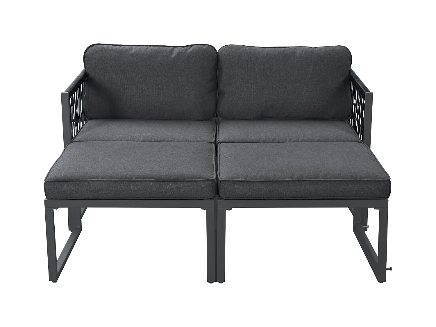 Modulares Gartenmöbel-Set aus Aluminium: 2 Sofas + 2 Fußstützen + 5 Kissen inklusive - grau