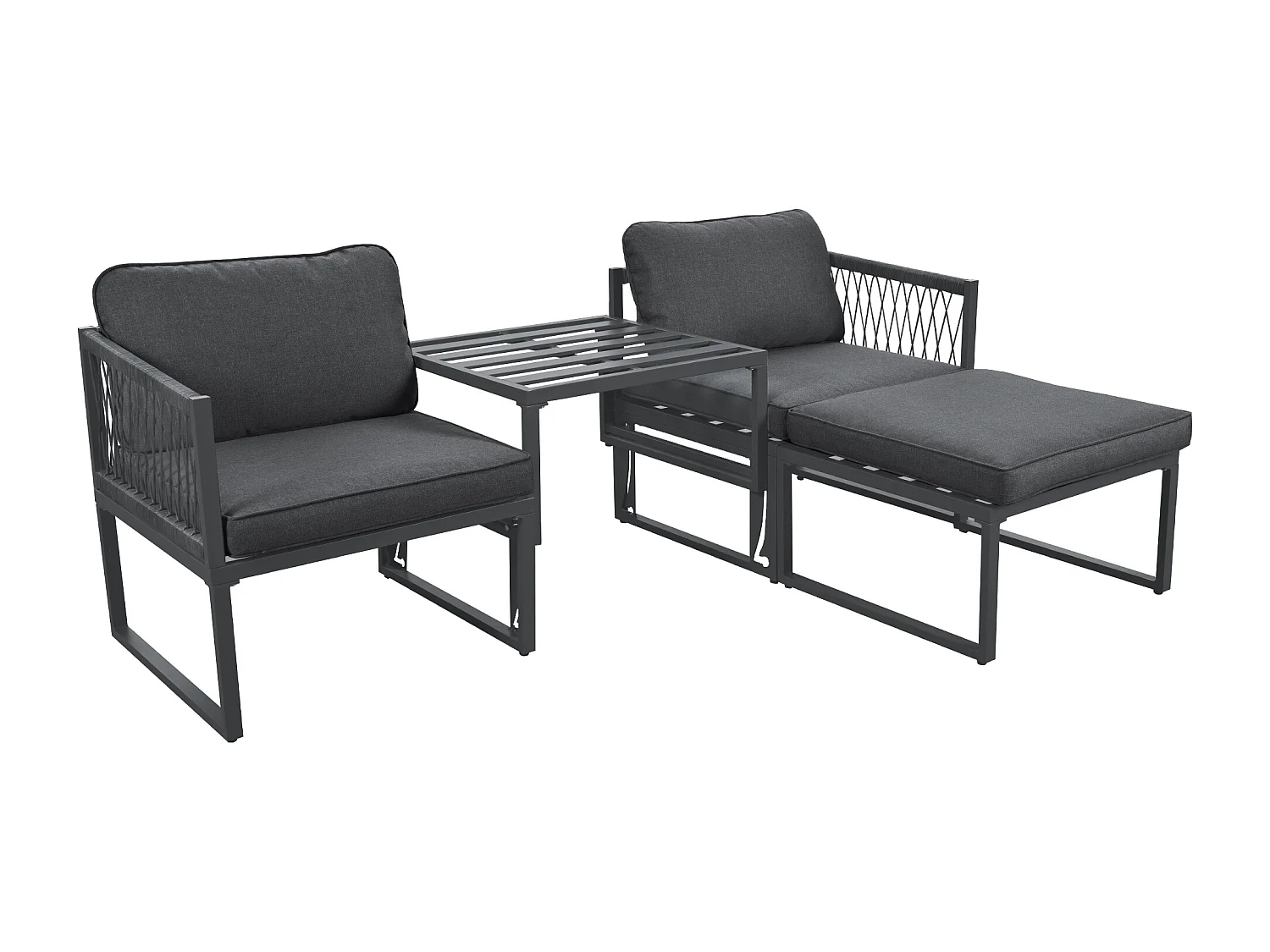 Modulares Gartenmöbel-Set aus Aluminium: 2 Sofas + 2 Fußstützen + 5 Kissen inklusive - grau
