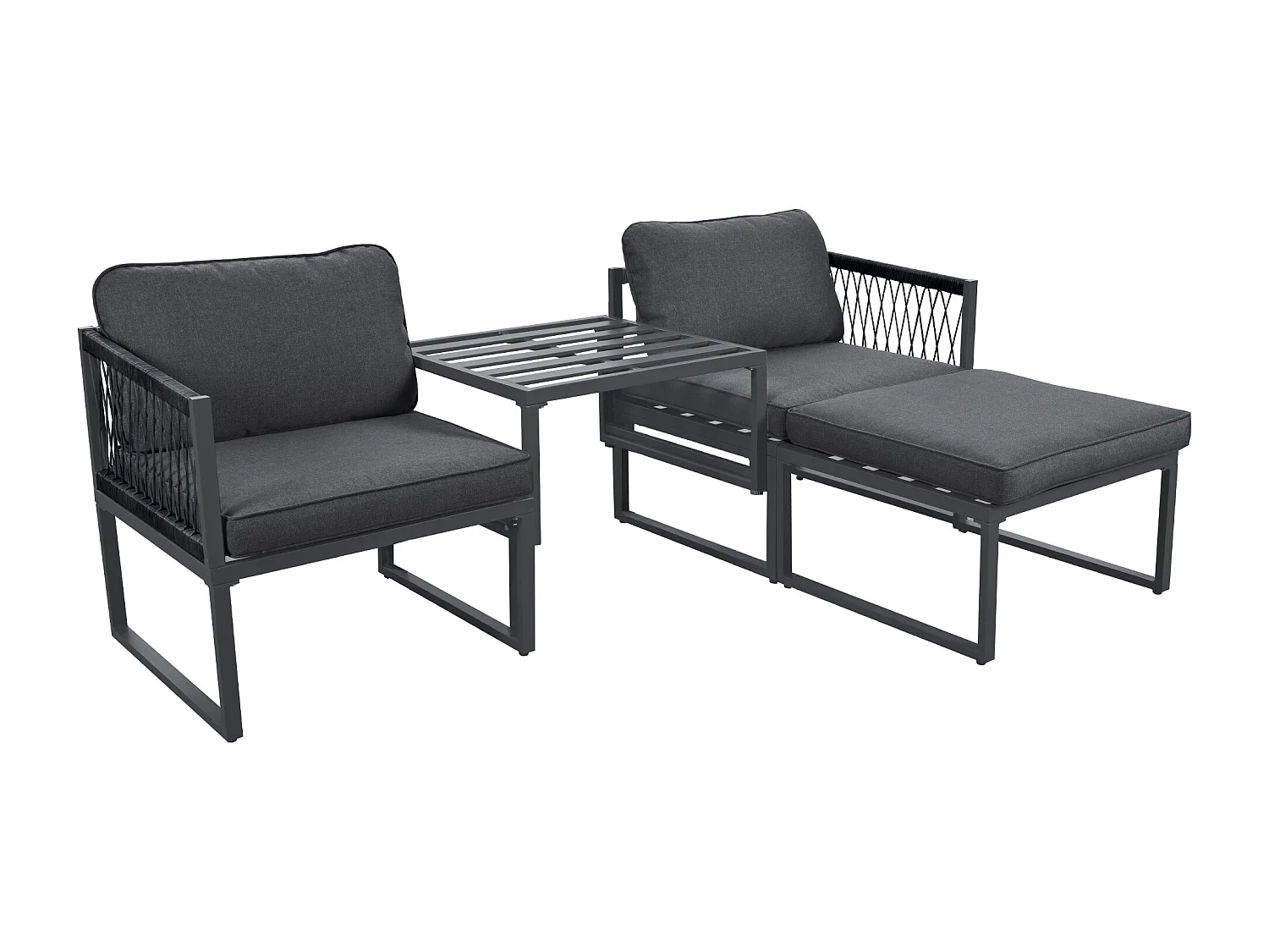 Modulares Gartenmöbel-Set aus Aluminium: 2 Sofas + 2 Fußstützen + 5 Kissen inklusive - grau