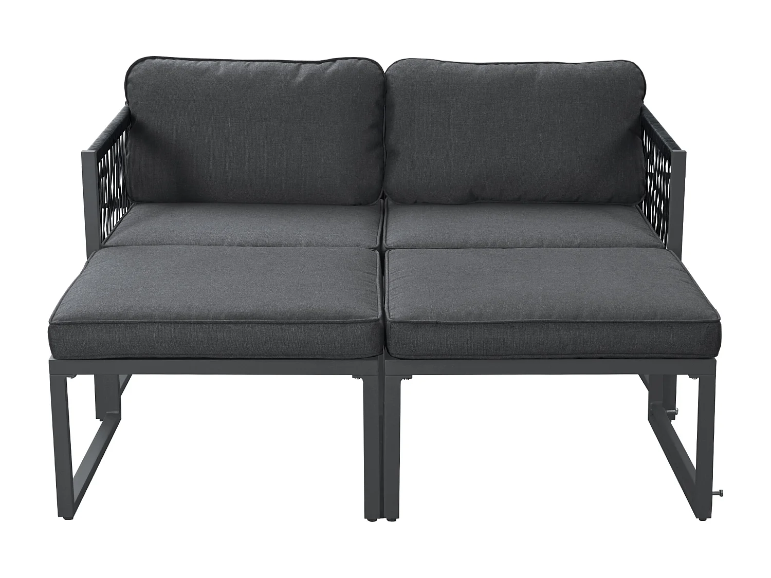 Modulares Gartenmöbel-Set aus Aluminium: 2 Sofas + 2 Fußstützen + 5 Kissen inklusive - grau