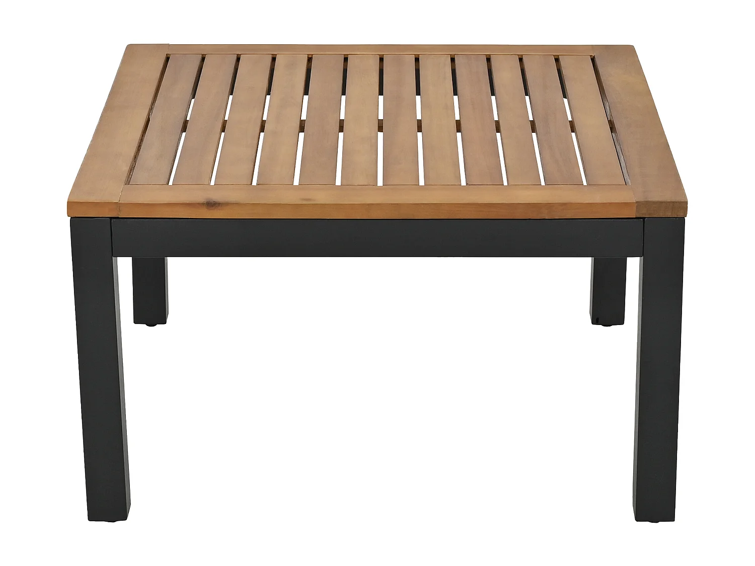 Salon de jardin modulable en acier et bois pour l'extérieur - 2 canapés + 2 tables d'appoint + 1 table basse + 8 coussins d'assise et de dossier - noir et gris