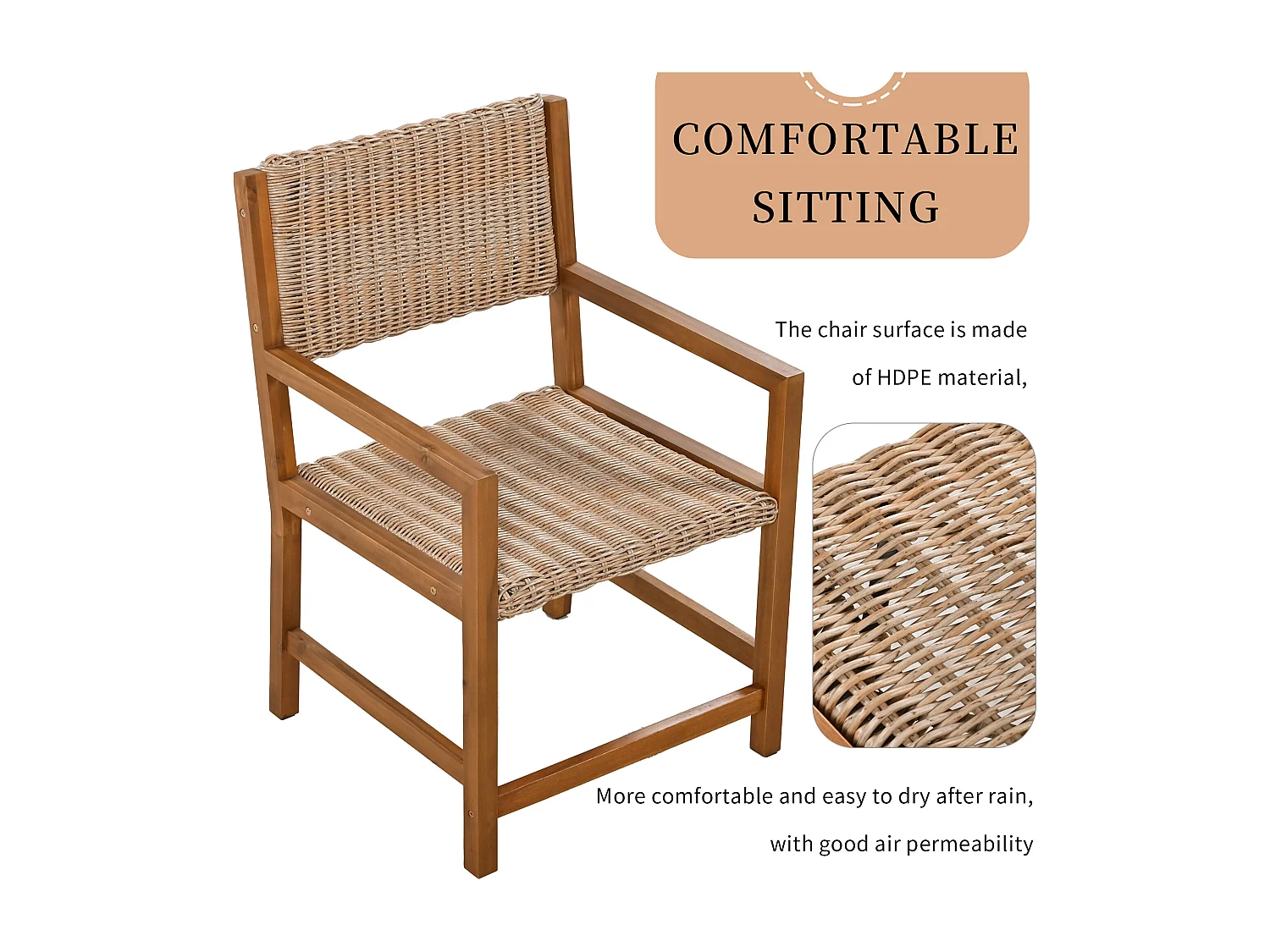 Salle à manger de jardin 7 pcs en rotin HDPE et bois d'acacia - table + 6 chaises - pour jardin ou terrasse - marron