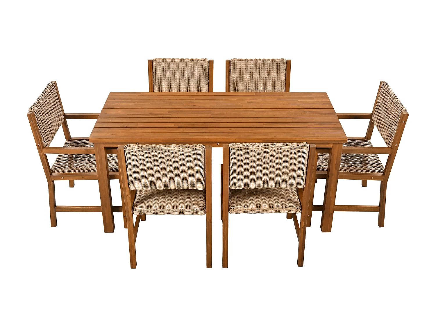 Salle à manger de jardin 7 pcs en rotin HDPE et bois d'acacia - table + 6 chaises - pour jardin ou terrasse - marron