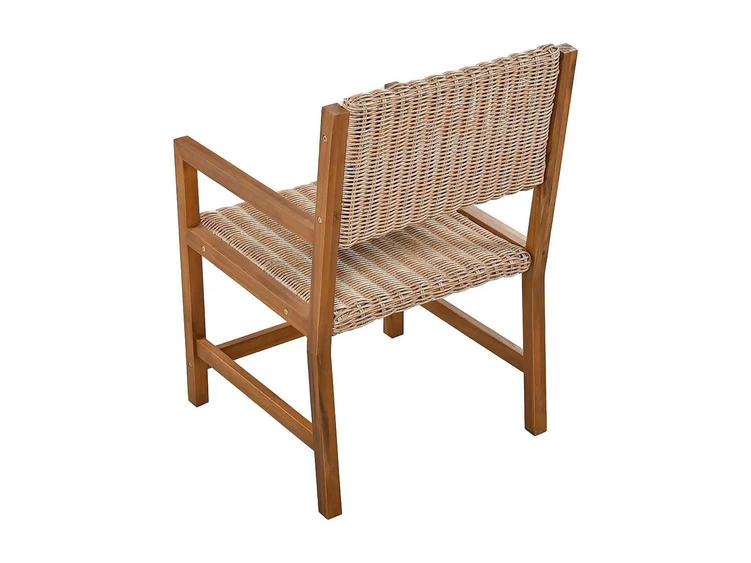 7-delige buiten eettafelset voor 6 personen. in HDPE rotan en acaciahout - 1 tafel + 6 stoelen - voor tuin of terras - bruin