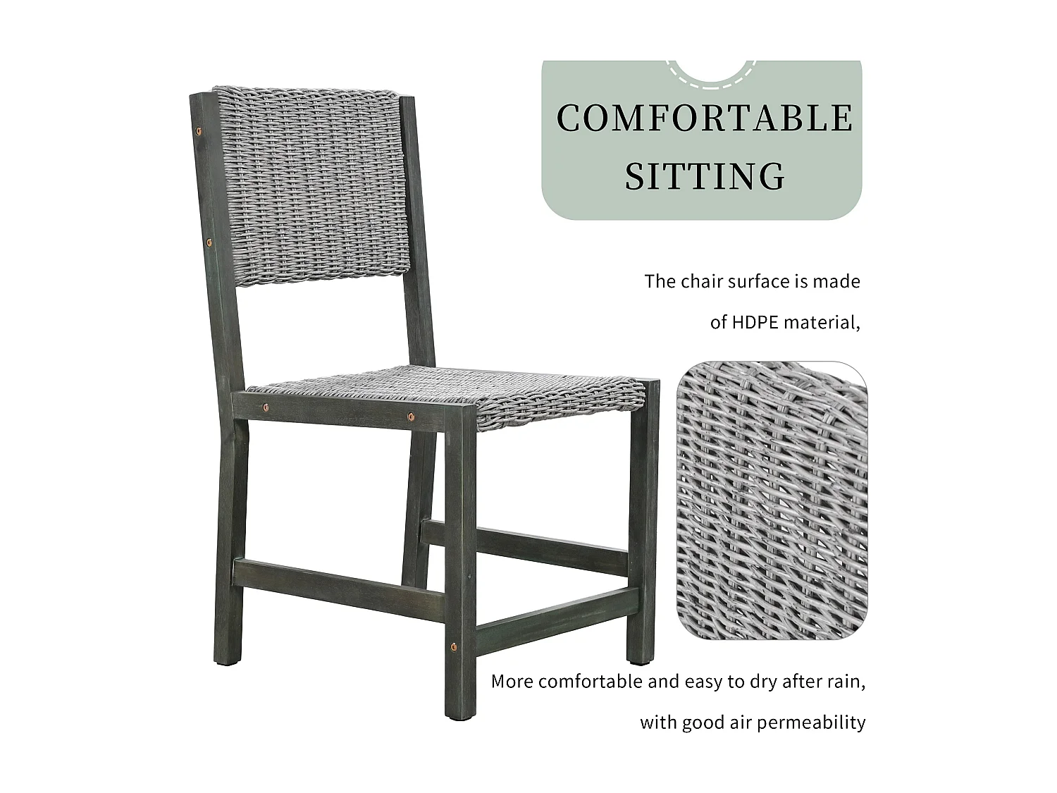 7-delige buiten eettafelset voor 6 personen. in HDPE rotan en acaciahout - 1 tafel + 6 stoelen - voor tuin of terras - groen