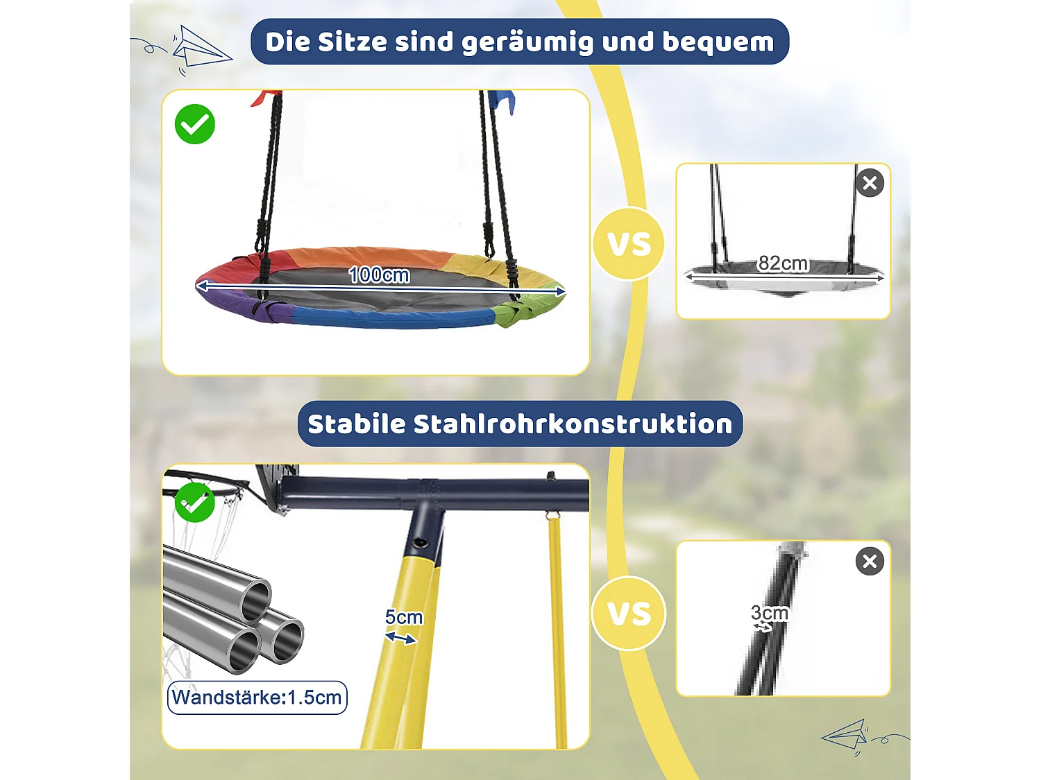 3 en 1 portique de balançoire pour Enfants avec Panier de Basket & Nid d'Oiseau, Balançoire en U pour enfants de 3 à 8 ans, Jaune