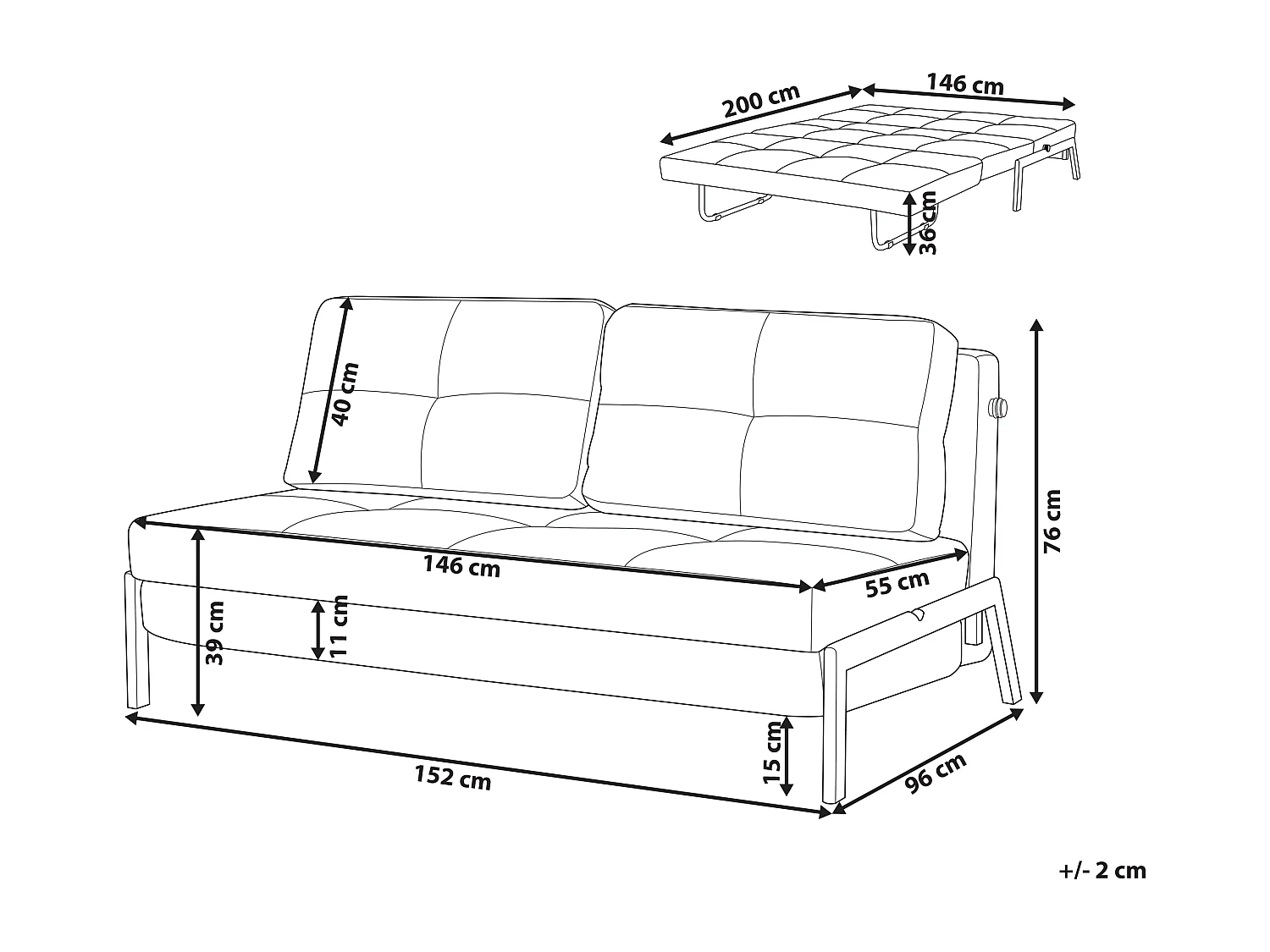 2-Sitzer Schlafsofa Stoffbezug beige gesteppt hohe Metallbeine Skandi Edland