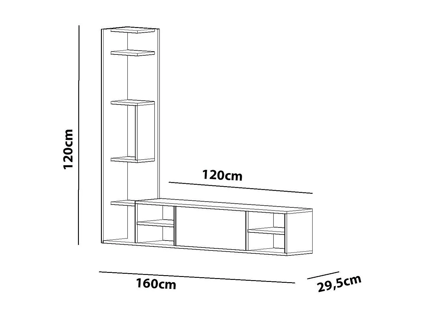 Stojak pod telewizor – 160 cm X 120 cm X 29,5 cm – Biały – Płyta wiórowa