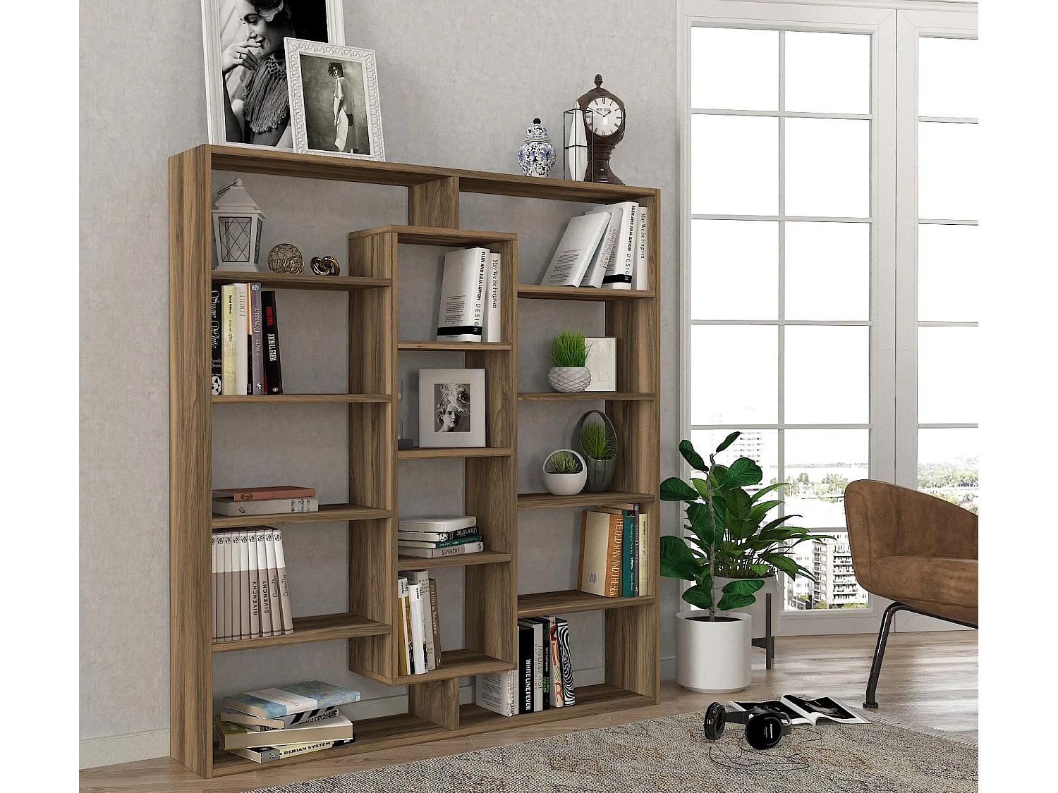 Estantería Kailua 1037, Abierta sin pared trasera, Aglomerado laminado, 136x125x22cm