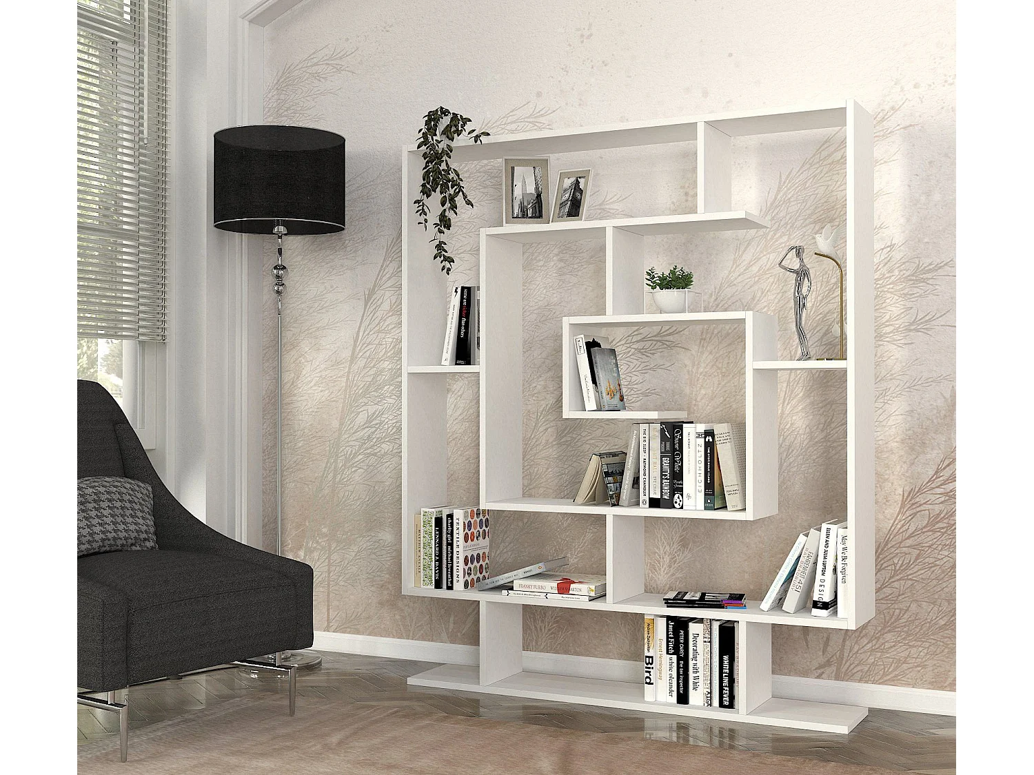 Estante de estilo escandinavo – 124,8 x 149,4 x 22 cm – branca – painel de partículas revestido de melamina