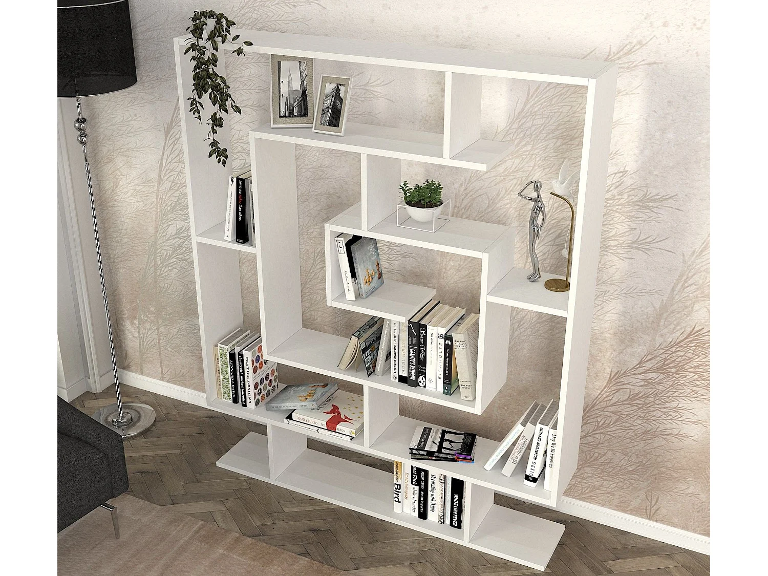 Estante de estilo escandinavo – 124,8 x 149,4 x 22 cm – branca – painel de partículas revestido de melamina