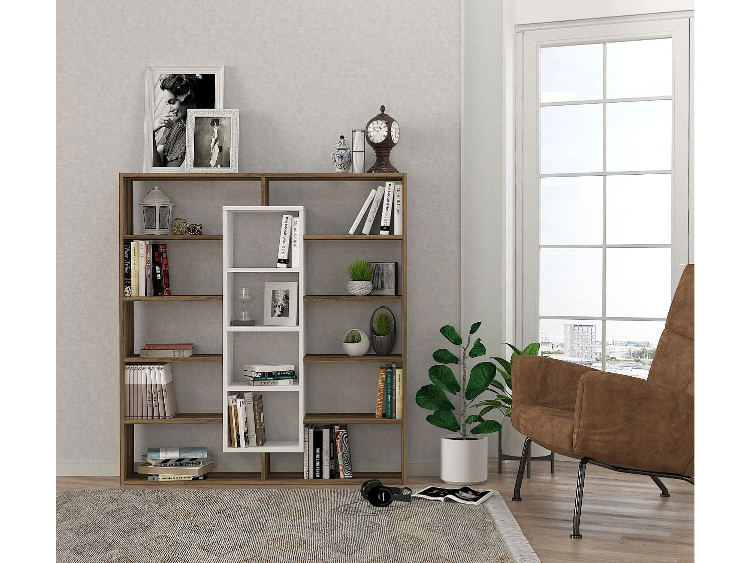 Étagère bibliothéque Alexa H135,7cm Bois et Blanc