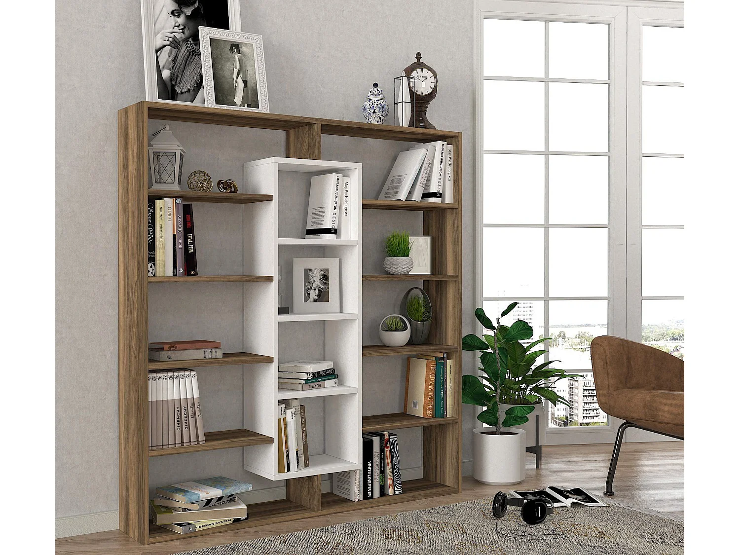 Étagère bibliothéque Alexa H135,7cm Bois et Blanc