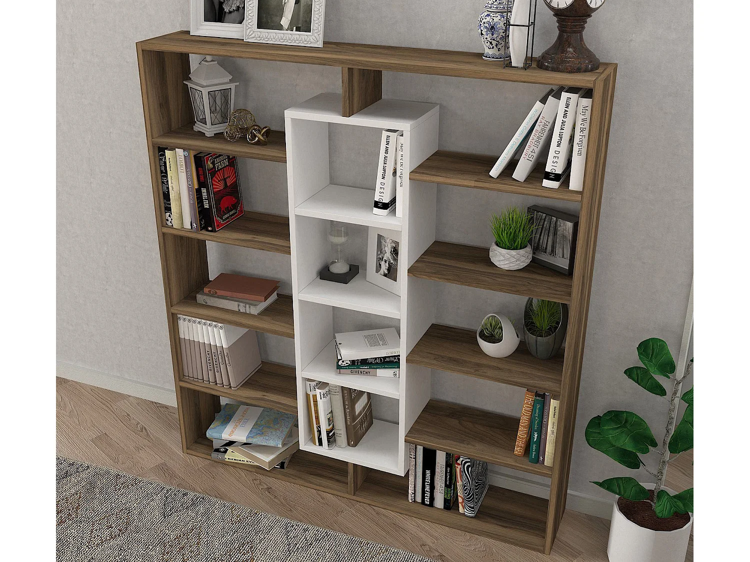 Étagère bibliothéque Alexa H135,7cm Bois et Blanc