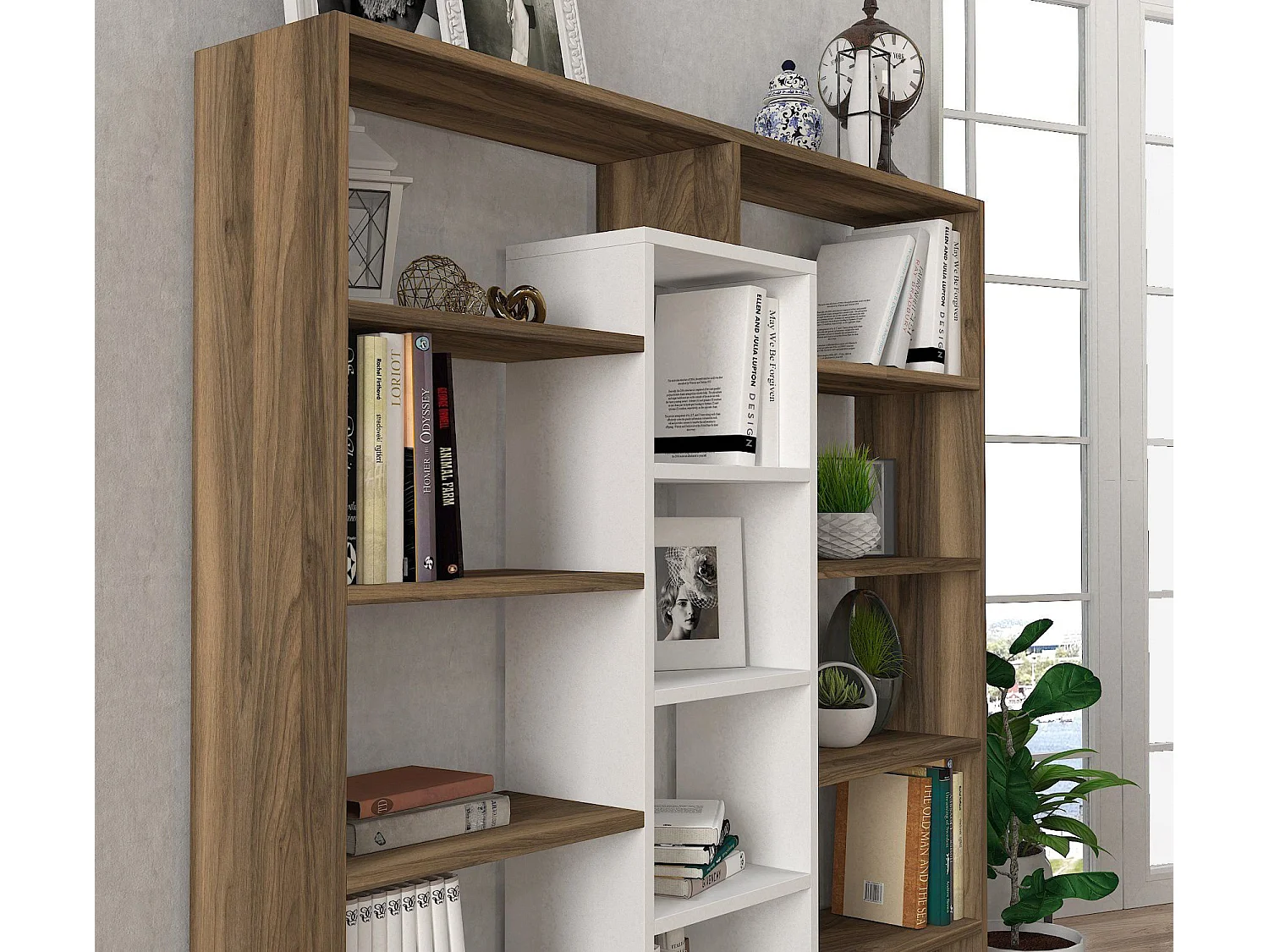 Étagère bibliothéque Alexa H135,7cm Bois et Blanc