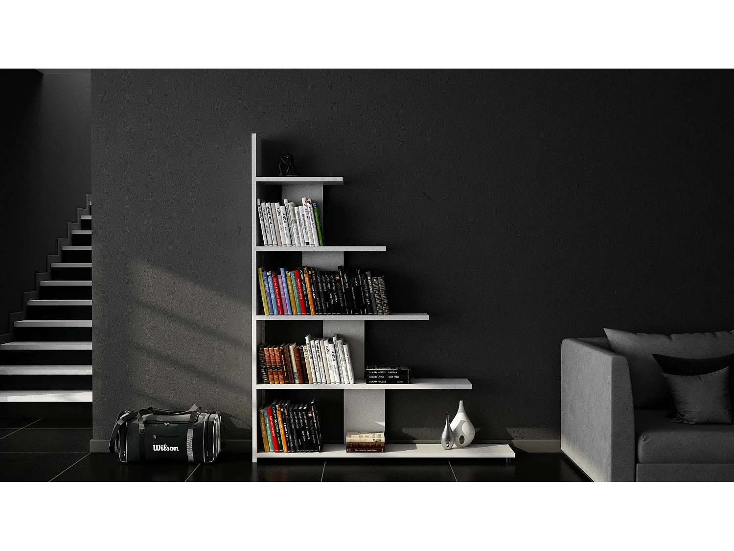 Estante moderna – 121,8 cm x 120 cm x 19,5 cm – Branca – Painéis de partículas revestidos de melamina