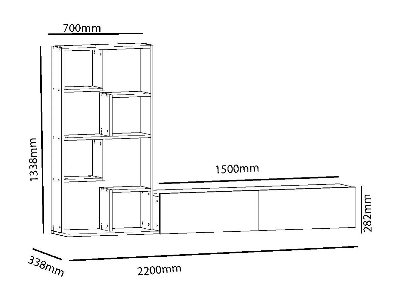 Nowoczesny stolik pod TV – 220 cm – Biały – Płyta wiórowa pokryta melaminą