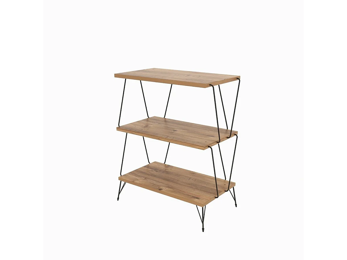Etagère 3 niveaux avec structure en métal décor bois pin et noir  H76 cm - LAZANDOS