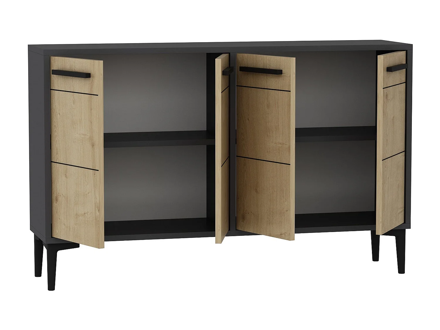 Aparador Kailua 1948, Roble|Antracita, 75x120x30cm, Aglomerado laminado