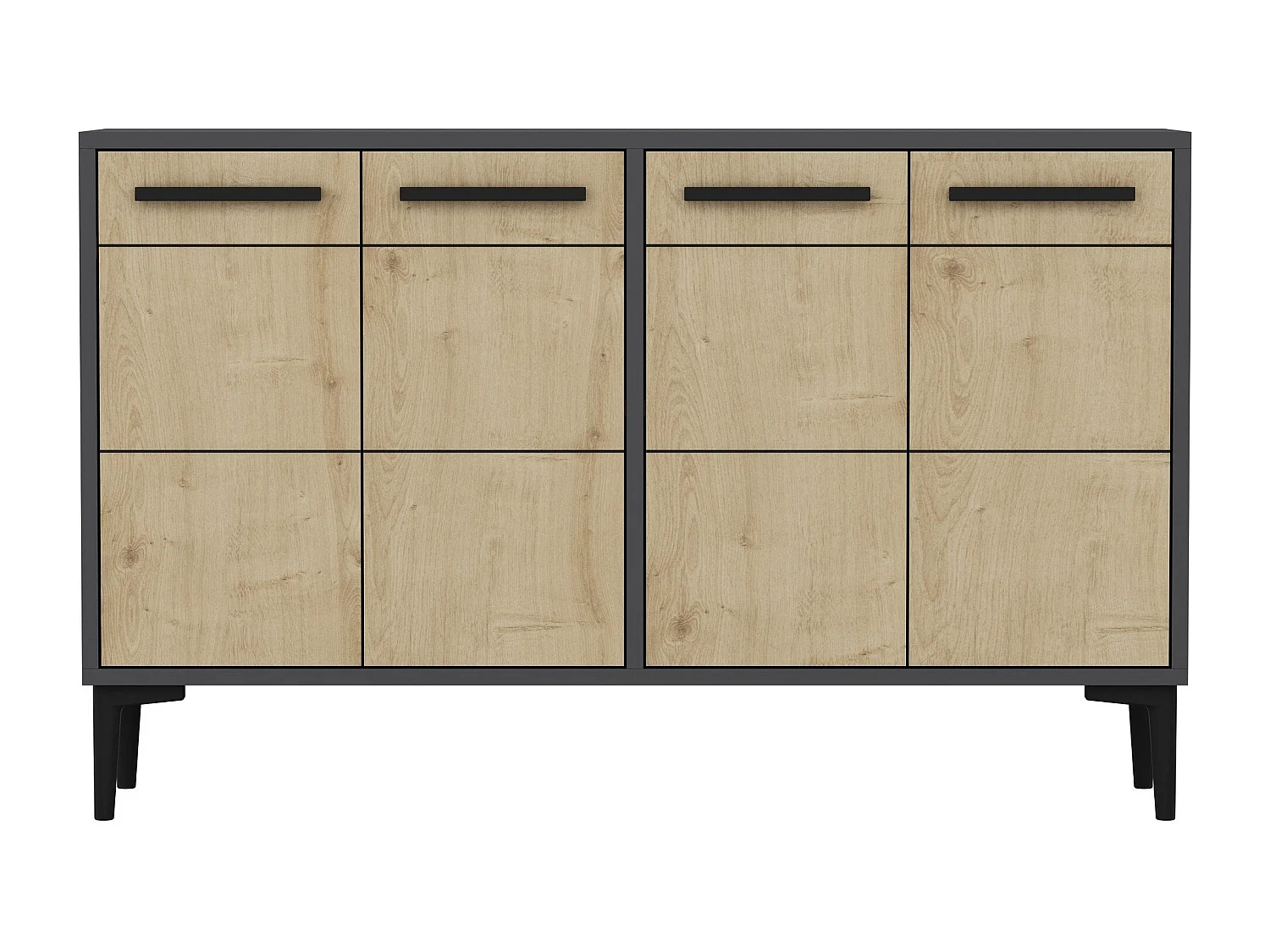 Aparador Kailua 1948, Roble|Antracita, 75x120x30cm, Aglomerado laminado