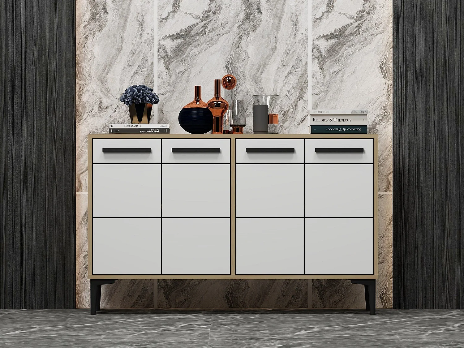 Aparador – 120 cm x 30 cm x 75 cm – Carvalho Safira e Branco – MDF