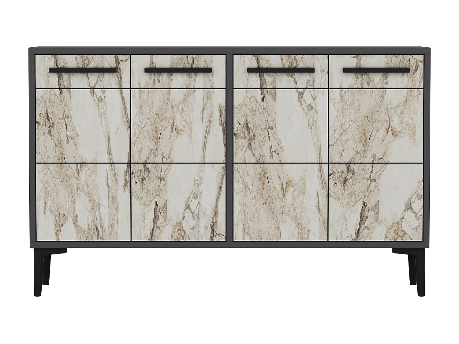 Aparador Kailua 1948, Antracita|Mármol blanco, 75x120x30cm, Aglomerado laminado