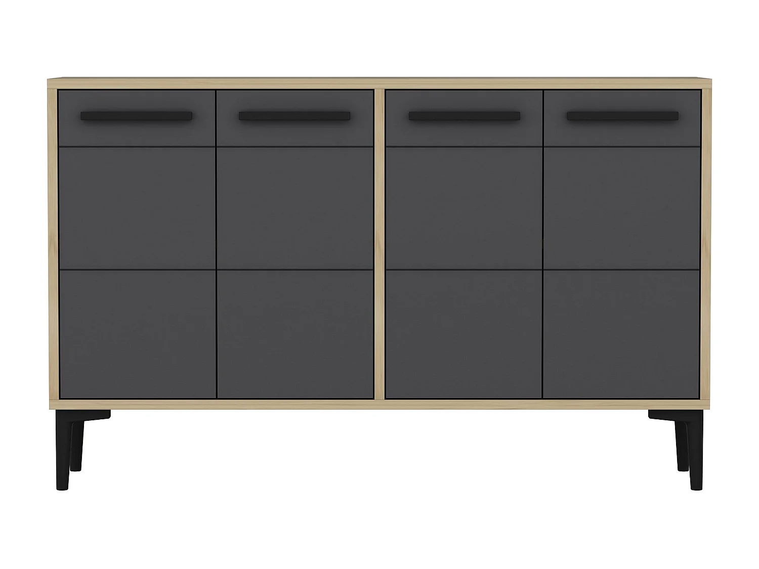 Aparador Kailua 1948, Roble|Antracita, 75x120x30cm, Aglomerado laminado