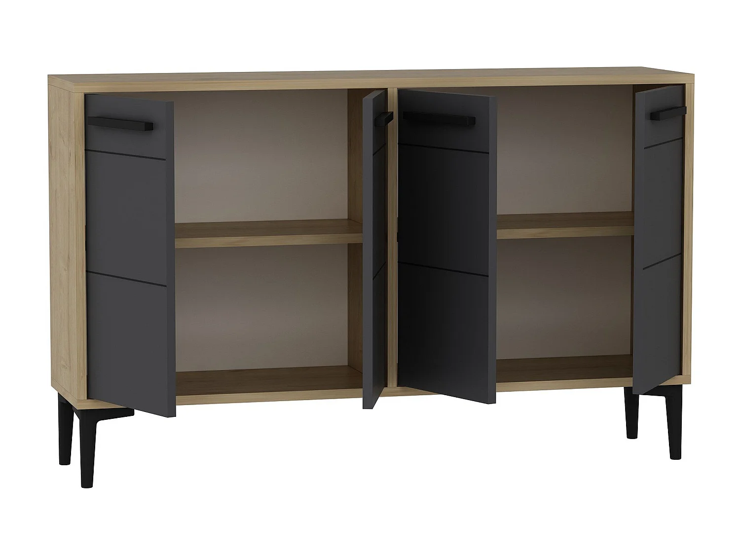 Aparador Kailua 1948, Roble|Antracita, 75x120x30cm, Aglomerado laminado