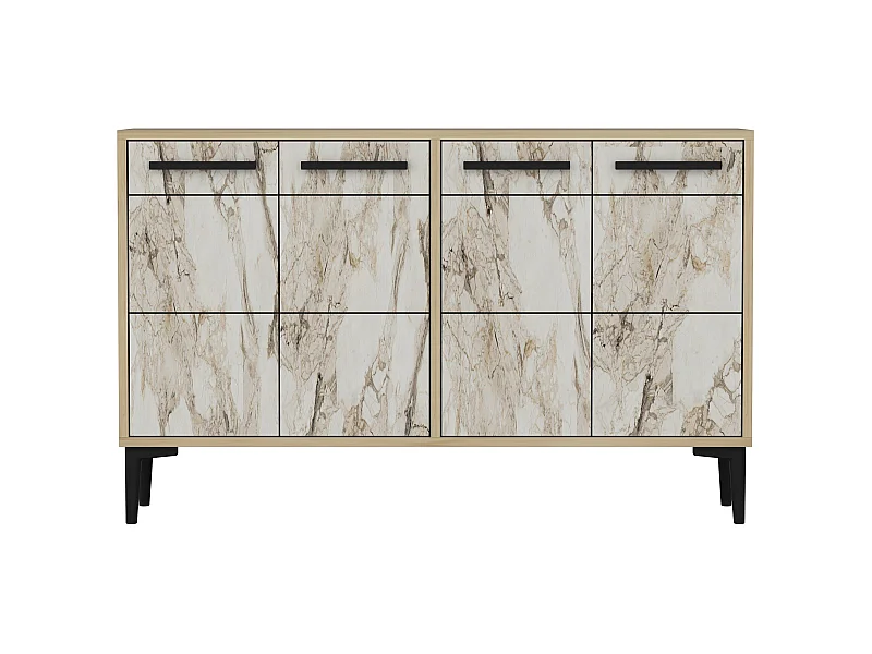 Aparador Kailua 1948, Mármol blanco|Roble, 75x120x30cm, Aglomerado laminado