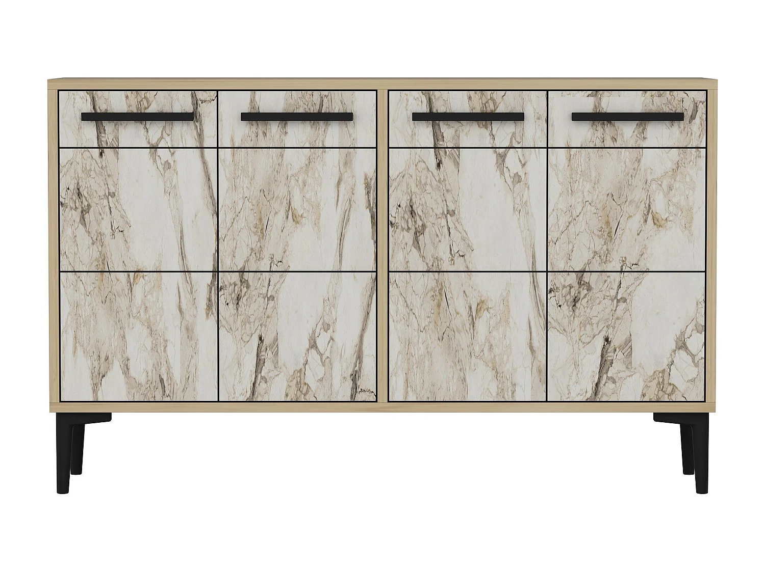 Aparador Kailua 1948, Mármol blanco|Roble, 75x120x30cm, Aglomerado laminado