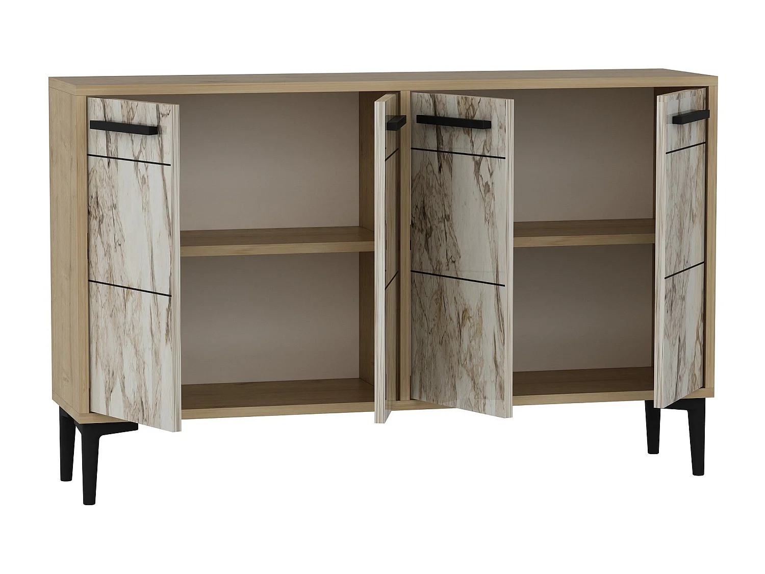 Aparador Kailua 1948, Mármol blanco|Roble, 75x120x30cm, Aglomerado laminado