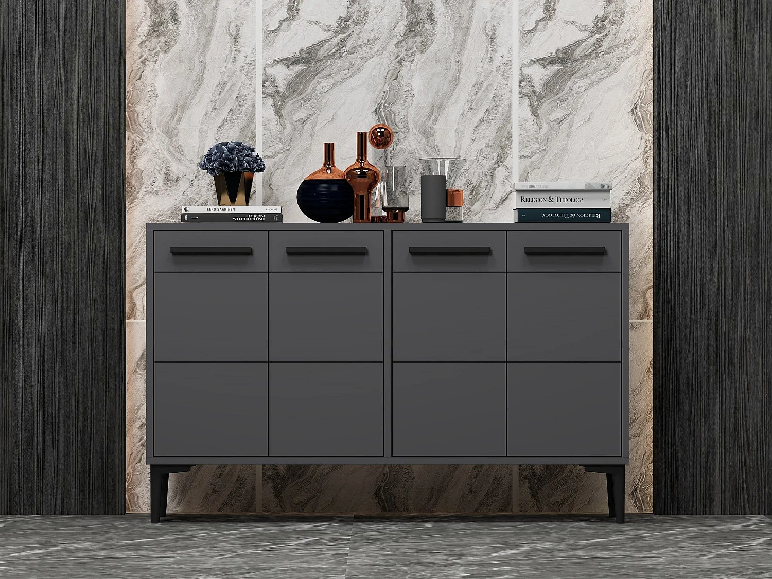 Aparador – 120 x 30 x 75 cm – Antracite – MDF Revestido em Melamina