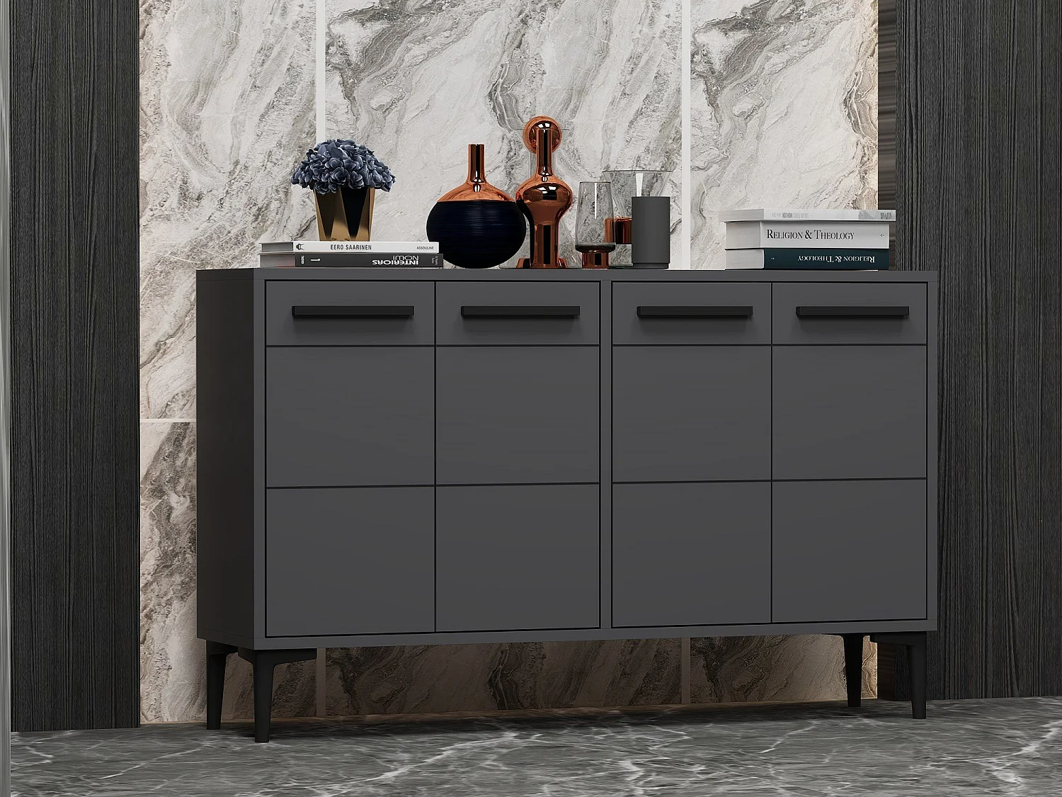 Aparador – 120 x 30 x 75 cm – Antracite – MDF Revestido em Melamina